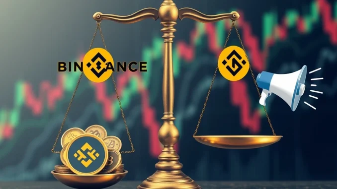 Binance compensation payouts potentially silencing user complaints after crypto liquidations, represented by a muted microphone and crypto coins.