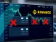 A digital screen showing four crypto spot trading pairs being delisted on Binance, highlighting the Binance Delisting event.
