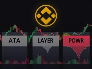 An illustration showing various cryptocurrency symbols being removed from a digital exchange interface, representing the Binance delisting of spot trading pairs.