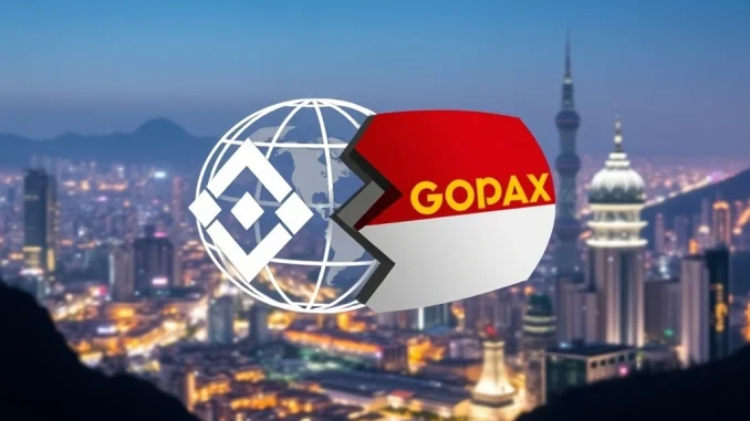 Illustrates the Binance Gopax acquisition, symbolizing market expansion and regulatory success in the South Korean crypto landscape.