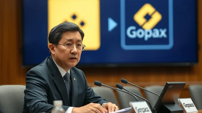 South Korean FIU head discussing regulatory oversight of Binance Gopax operations and data security during a parliamentary audit.