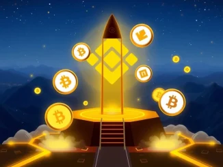Depicts a futuristic Binance new product launchpad for memecoins, symbolizing the exchange's potential venture into BNB Chain memecoin platforms.