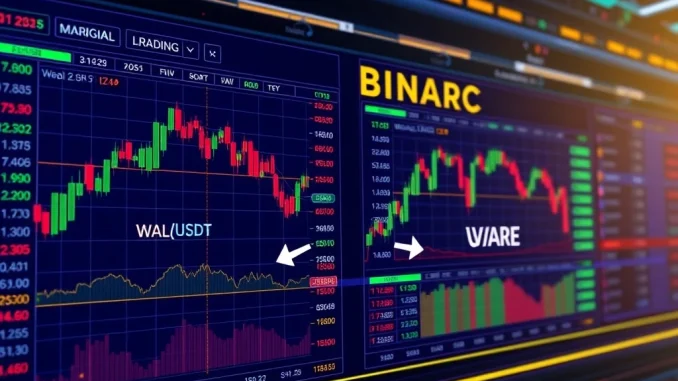 A digital representation of Binance's platform showing WAL margin trading pairs, symbolizing new crypto trading opportunities.