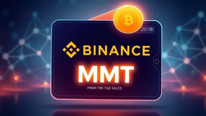 Binance Wallet logo prominently displayed with the Momentum MMT token, signaling an upcoming pre-TGE sale event.