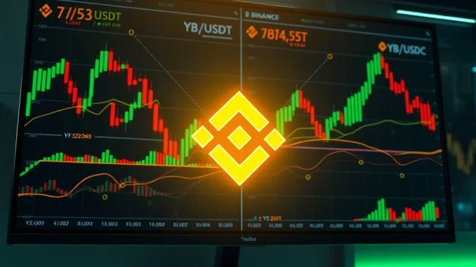A visual representation of digital currency charts and a Binance logo, signifying the new Binance YB Listing for margin trading.