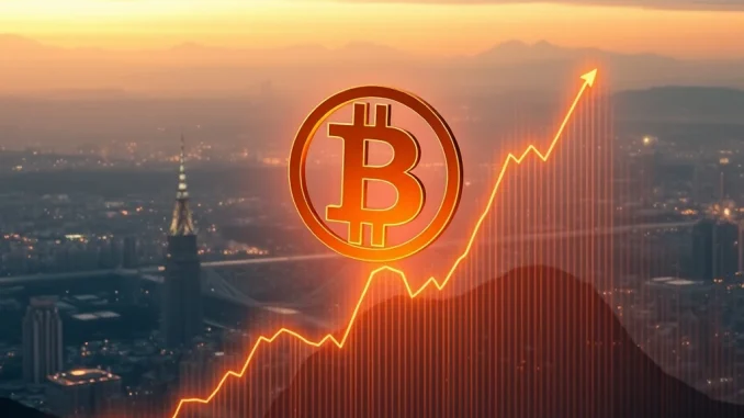 A vibrant digital chart showing the Bitcoin price skyrocketing past $114,000, symbolizing an unprecedented market surge.