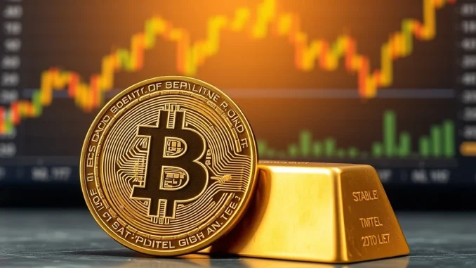Golden Bitcoin coin alongside a gold bar, illustrating the enduring 'Bitcoin digital gold' narrative and market resilience.