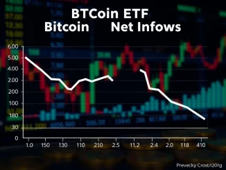 A downward trending chart representing declining Bitcoin ETF demand, impacting the overall crypto market.
