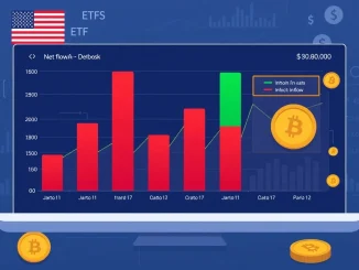 Chart illustrating US spot Bitcoin ETF outflows, highlighting Grayscale GBTC withdrawals and BlackRock IBIT inflows, reflecting current market trends.