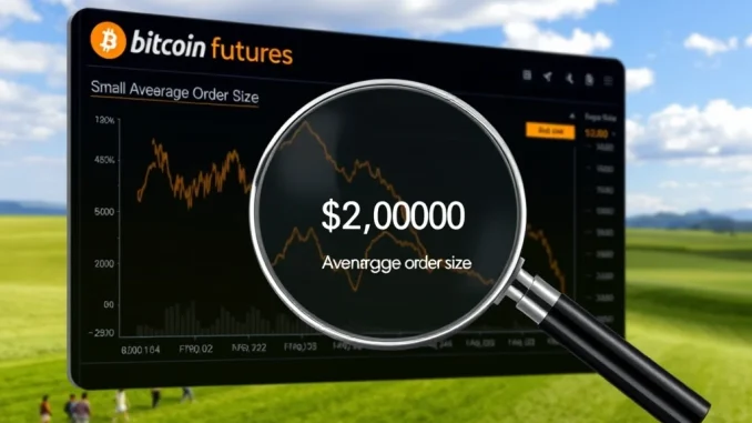 A digital chart showing declining average **Bitcoin Futures Market** order sizes, representing the shift towards retail investor dominance.