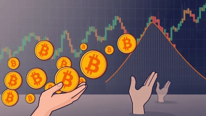 Chart illustrating Bitcoin holders selling 23,000 BTC after the all-time high, indicating a shift in BTC supply.