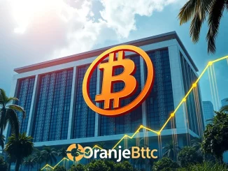 Visualizing OranjeBTC's significant Bitcoin investment listing on the Brazilian B3 exchange, symbolizing crypto market growth.