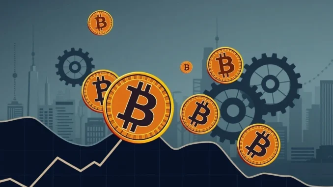 A graph showing a Bitcoin price drop, symbolizing the perilous impact of shrinking market liquidity on the cryptocurrency market.
