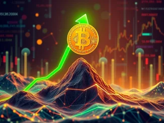 Bitcoin price surge depicted by an upward trend on a financial chart, representing significant market growth.