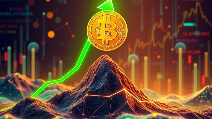 Bitcoin price surge depicted by an upward trend on a financial chart, representing significant market growth.