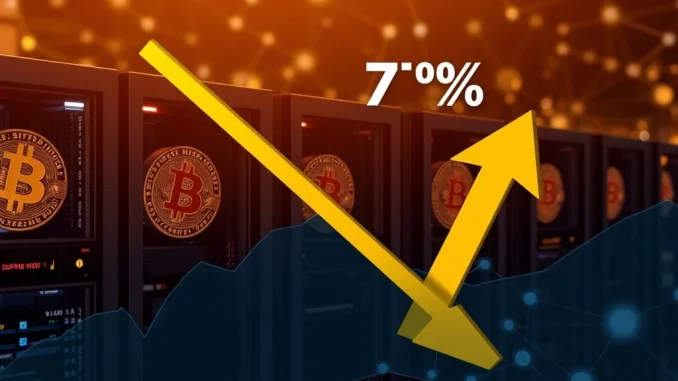 A visual representation of the 7% decline in Bitcoin mining profitability for September, highlighting the impact on BTC mining operations.