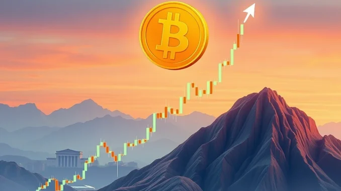 Visualizing Bitcoin's remarkable surge towards a new all-time high, reflecting Standard Chartered's bullish forecast.
