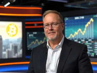 Mike Novogratz discussing a bullish Bitcoin price prediction on a financial news program.