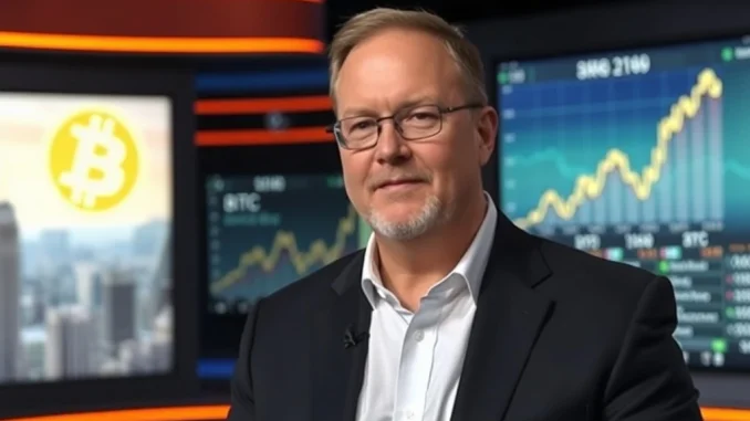 Mike Novogratz discussing a bullish Bitcoin price prediction on a financial news program.