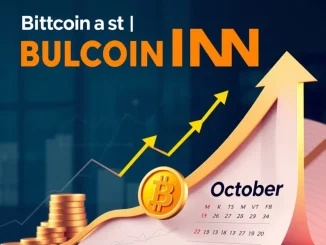 Visualizing a positive Bitcoin forecast for October, with an upward trend and market optimism indicated by financial charts.