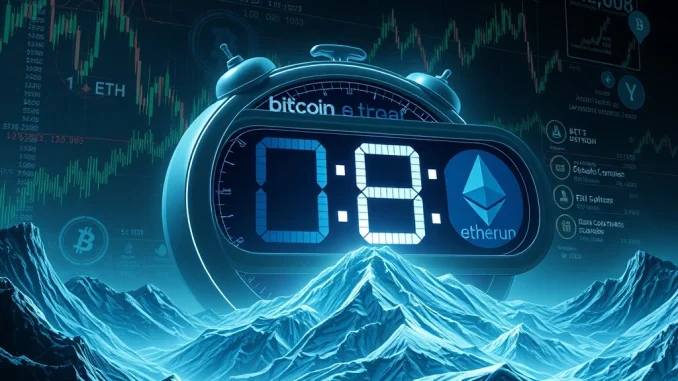 A visual representation of the impending Bitcoin options expiry, showing charts and digital currency symbols, highlighting potential market shifts.