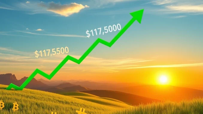 Chart showing Bitcoin price at a $117.5K resistance level, indicating the end of a BTC correction and potential new rally.