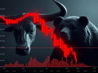 Chart showing a significant Bitcoin price drop below $107,000, illustrating current cryptocurrency market volatility.