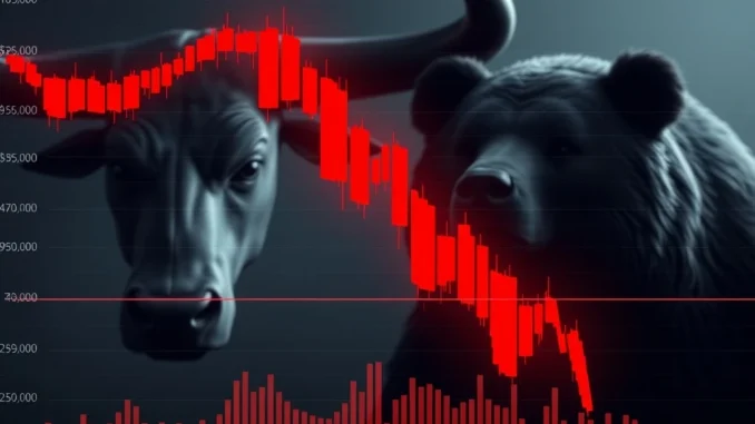 Chart showing a significant Bitcoin price drop below $107,000, illustrating current cryptocurrency market volatility.