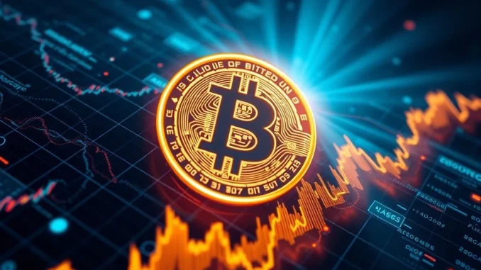 A visual representation of Bitcoin price surging past a significant milestone, highlighting the remarkable rally of BTC in the market.