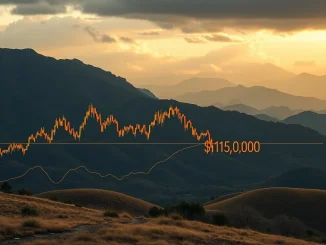A digital chart showing Bitcoin price volatility, indicating a potential retest of $102K, highlighting the crucial BTC outlook for investors.
