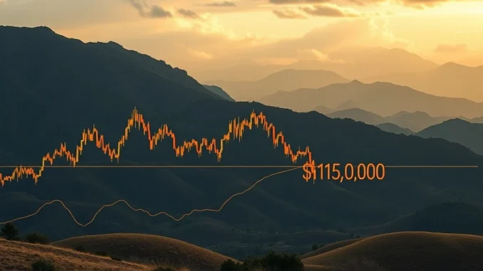 A digital chart showing Bitcoin price volatility, indicating a potential retest of $102K, highlighting the crucial BTC outlook for investors.