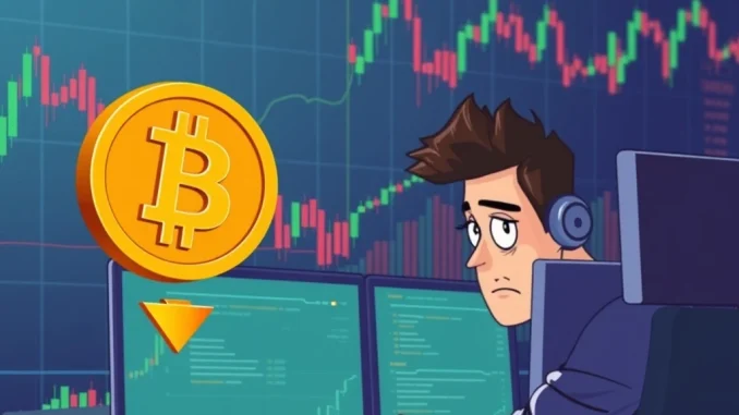 A chart showing a significant BTC price drop below $116,000, conveying market volatility.