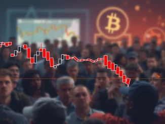 A red candlestick chart shows a significant BTC price drop below the $109,000 mark, indicating market volatility.