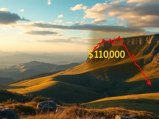 Chart showing a significant Bitcoin price drop, symbolizing market volatility and investor concern as BTC falls below a key level.