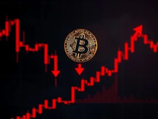 Graph showing Bitcoin (BTC) price falling below $106,000, indicating significant market volatility and a notable BTC market movement.