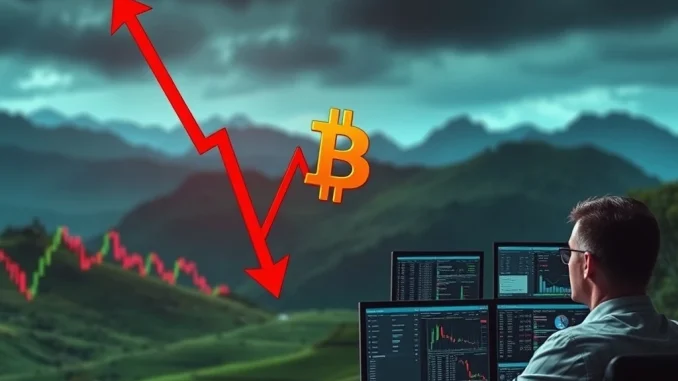 A downward trending graph illustrating the **Bitcoin price drop** below $112,000, reflecting current market uncertainty for traders.