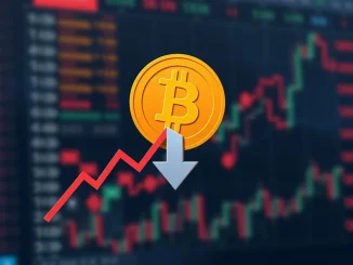 A downward trending graph illustrating a **Bitcoin price drop** below $122,000, conveying market volatility for BTC traders.