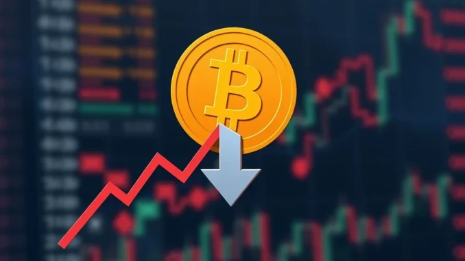 A downward trending graph illustrating a **Bitcoin price drop** below $122,000, conveying market volatility for BTC traders.