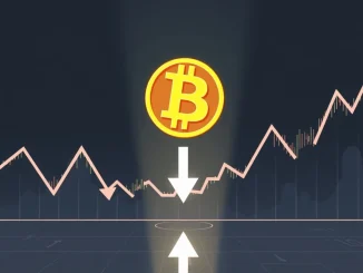 Chart showing a Bitcoin price decline, symbolizing the 43% chance of Bitcoin falling below $100K, reflecting bearish investor sentiment.