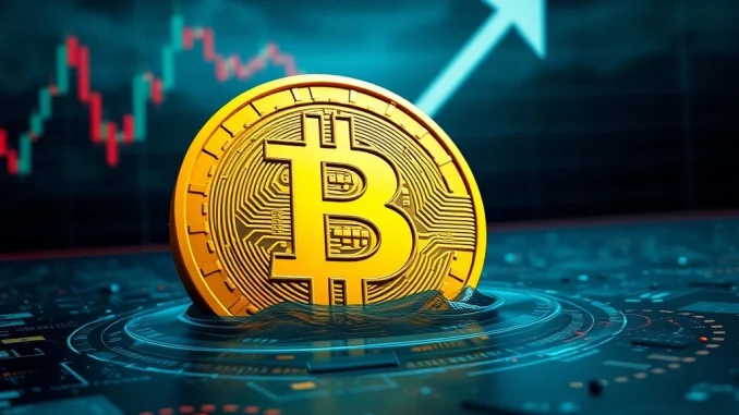 Bitcoin price drop depicted with a sinking BTC logo, symbolizing market volatility and recent declines.