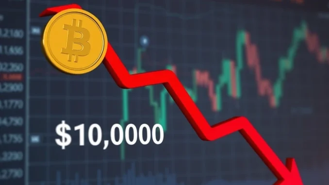 A chart illustrating a sharp Bitcoin price drop, highlighting the moment BTC falls below $108,000 amidst market volatility.