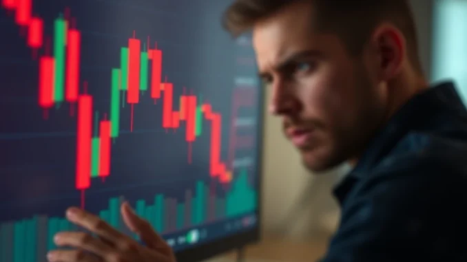 A downward trend on a Bitcoin price chart, symbolizing the recent BTC fall and market volatility.