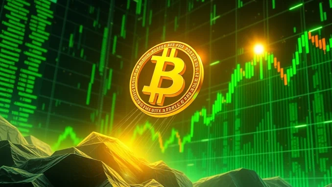 A vibrant chart showing Bitcoin price surging dramatically above the $122,000 mark, symbolizing the strong BTC market rally.