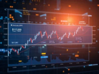Glassnode chart illustrating **Bitcoin price analysis** with key support at $111K and resistance at $117K, indicating market turning points.