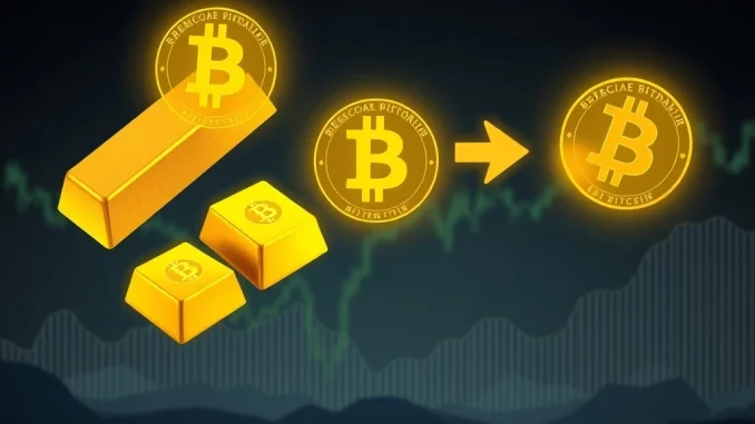 Visualizing a **gold investment** shift leading to **Bitcoin price** growth, as analyzed by Bitwise.