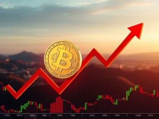 A red downward arrow graph indicating a significant Bitcoin price drop below $124,000, illustrating BTC market volatility.