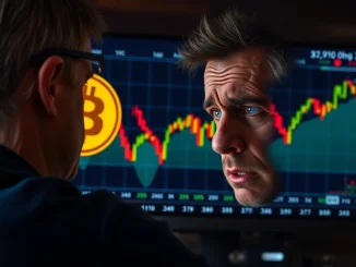 A chart showing a sharp drop in Bitcoin price, illustrating the potential for immense market anxiety if BTC falls below $100K.