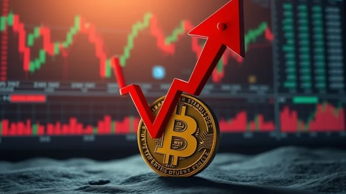 A red downward arrow indicates a significant Bitcoin price drop, reflecting current market volatility and investor concern.