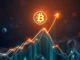 A digital representation of a soaring Bitcoin chart, symbolizing the significant Bitcoin price surge above $111,000 and market optimism.