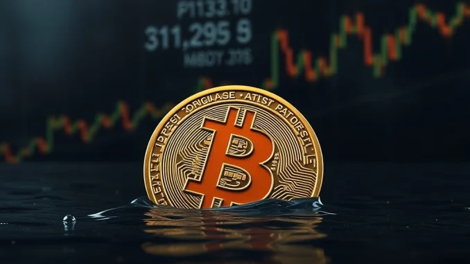 Chart showing a significant Bitcoin price drop, reflecting BTC's fall below $112,000 in the cryptocurrency market.